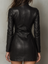 Retro Zipper Collar Pocket Eco-Leather Mini Dress