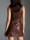 Eco Leather Zip-Front Mini Dress With Utility Pockets
