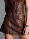 Eco Leather Zip-Front Mini Dress With Utility Pockets