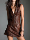 Eco Leather Zip-Front Mini Dress With Utility Pockets
