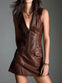 Eco Leather Zip-Front Mini Dress With Utility Pockets