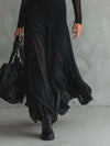 Black Sheer Sleeve Maxi Dress – Retro Gothic Evening Gown