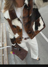 Women’s Cowhide Leather Jacket – Handmade Hair-On Hide Patchwork Coat