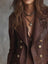 Women’s Lambskin Leather Blazer – Vintage Brown Double-Breasted Coat with Gold Buttons