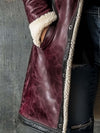 Women’s Burgundy Sheepskin Shearling Coat – Vintage Long Leather Winter Coat