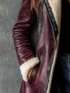 Women’s Burgundy Sheepskin Shearling Coat – Vintage Long Leather Winter Coat