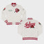 White Satin Varsity Jacket – Vintage College Letterman Style with Embroidered Details