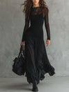 Black Sheer Sleeve Maxi Dress – Retro Gothic Evening Gown