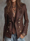 Women’s Lambskin Leather Blazer – Vintage Brown Double-Breasted Coat with Gold Buttons