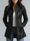Women’s Black Leather Blazer – Fitted Moto Style Jacket