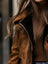 Women’s Brown Suede Jacket – Retro Contrast Trim Zip-Up Coat