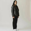 Women’s Black Shearling Aviator Jacket – Genuine Sheepskin Leather Bomber Coat