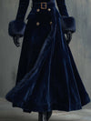 Elegant Velvet Coat with Faux Fur Collar – Women’s Mid-Length Luxury Winter Coat