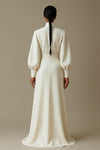 Ivory Crepe Maxi Dress – Elegant High-Neck Formal & Nikah Gown