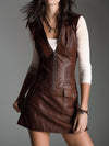 Eco Leather Zip-Front Mini Dress With Utility Pockets