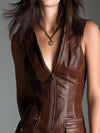 Eco Leather Zip-Front Mini Dress With Utility Pockets