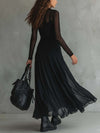 Black Sheer Sleeve Maxi Dress – Retro Gothic Evening Gown