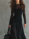 Black Sheer Sleeve Maxi Dress – Retro Gothic Evening Gown