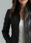 Women’s Black Leather Blazer – Fitted Moto Style Jacket