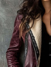 Women’s Burgundy Sheepskin Shearling Coat – Vintage Long Leather Winter Coat