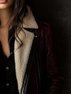 Women’s Burgundy Sheepskin Shearling Coat – Vintage Long Leather Winter Coat