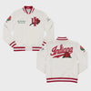 White Satin Varsity Jacket – Vintage College Letterman Style with Embroidered Details