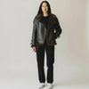Women’s Black Shearling Aviator Jacket – Genuine Sheepskin Leather Bomber Coat