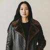 Women’s Black Shearling Aviator Jacket – Genuine Sheepskin Leather Bomber Coat