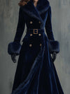 Elegant Velvet Coat with Faux Fur Collar – Women’s Mid-Length Luxury Winter Coat