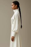 Ivory Crepe Maxi Dress – Elegant High-Neck Formal & Nikah Gown